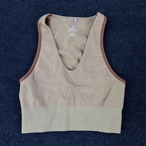 PrAna Sports Bra Womens Small Beige Ribbed Knit Organic Cotton Yoga Workout
